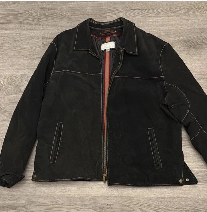 Chaqueta de gamuza negra de cuero Wilsons con detalles rojos talla XXL Foto 1 de 4