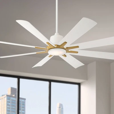 54" Casa Vieja Inspirit Matte White LED Damp Remote Ceiling Fan - Image 1 of 4