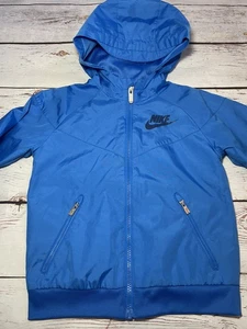Nike Boys Size 7 Windbreaker Hooded Rain Jacket Full Zip Blue Mesh Lined - Picture 1 of 13