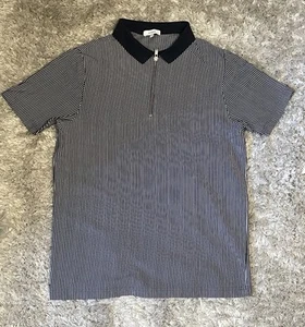 Arne Men’s Blue & White Stripped Zip Up Polo Shirt Size Medium - Picture 1 of 8