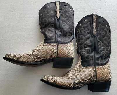 Rujo The Zeke Ivory Python Skin Black Leather Cowboy Boots 10.5 D Western Exotic - Image 1 of 4
