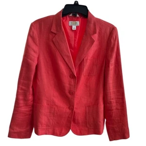Talbots Women’s 100% linen three-button blazer Coral red Size 12 - Picture 1 of 8
