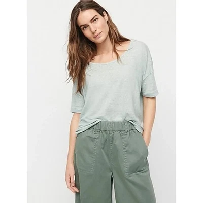 J. Camiseta Crew Mujer Grande Relajada Lino Cuello Redondo Verde Menta Tejido De Gran Tamaño Foto 1 de 4