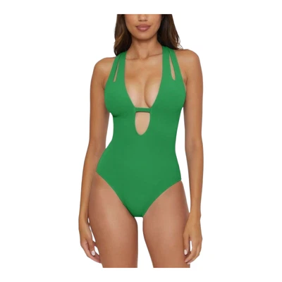 Becca 女式 Pucker Up Tear Drop 单件泳装绿草 L 码 — 第 1/3 张图片