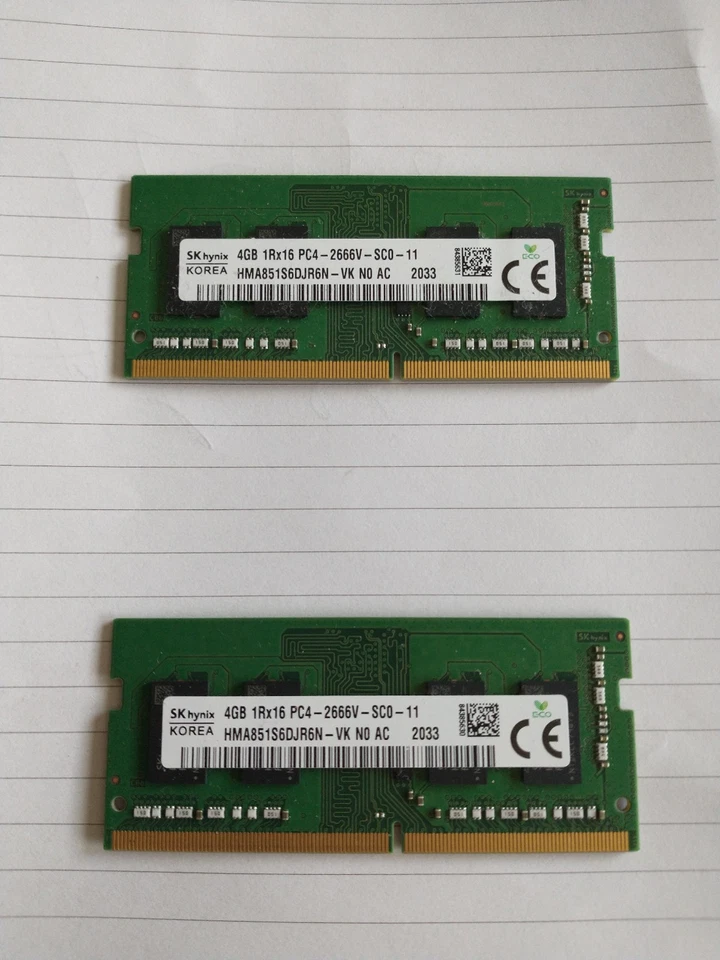 SK Hynix 4GB DDR4-SODIMM (2x 4GB) PC4-2666V Laptop Memory RAM HMA851S6DJR6N-VK - Image 1 of 2