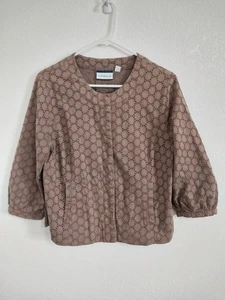 Croft & Barrow Womens Size M Brown Eyelet 3/4 Sleeve Snap Close Blouse Blazer - Picture 1 of 5