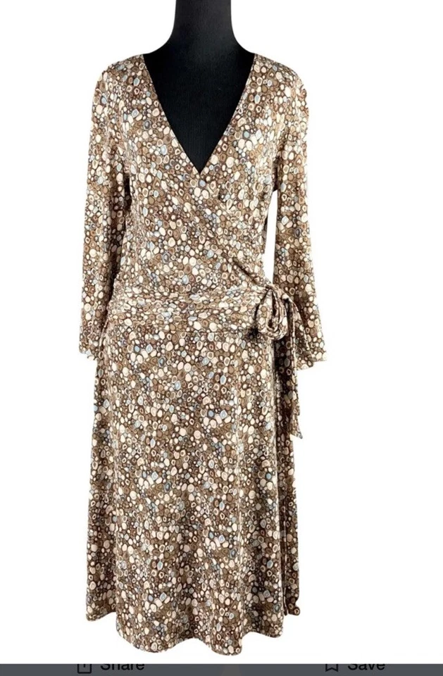 Vestido envolvente sintético BCBG Max Azria para mujer marrón multi geométrico con cinturón talla M Foto 1 de 4