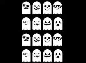 Halloween Ghastly Ghosts 16 pcs White Fused Glass Decals - Picture 1 of 2