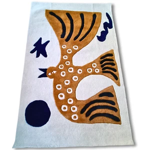 Hand Tufted Bird Print Area Rug White Premium Wool Handmade Modern Carpets Gift - Picture 1 of 5