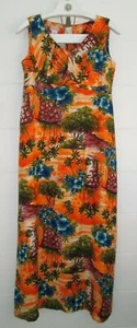 Vtg 60's Alu Lole Hawaiian Floral Maxi Dress 12 Summer Resort Orange Sleeveless - Picture 1 of 10