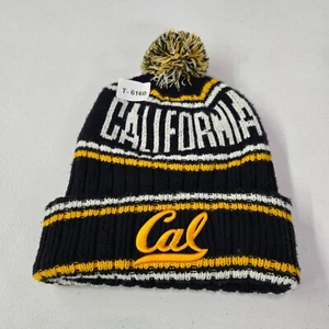 California Golden Bears Men Hat One Size Black Striped Beanie Logo Pom Pom - Picture 1 of 6