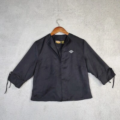 Harley Davidson Jacket Women's Large Black Hook Eye Lace-Up Back Crop Biker Y2K - Image 1 of 4