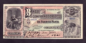 Dominican Republic 5 Pesos 188x P-S105r ,pen written - Picture 1 of 2
