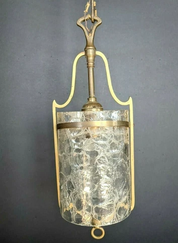 Antique Brass Ceiling Fixture Pendant salvaged glass shade needs restoration Cover