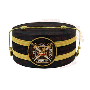 Tempelritter schwarze Satinmütze mit goldenem Zopf - Freimaurer Freemason Hut (A) - Bild 1 von 7