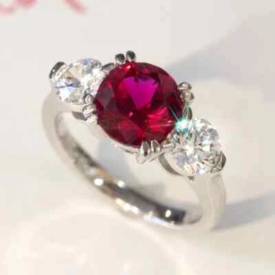 Round Cut 2.50 Ct Natural Red Ruby Diamond Wedding Ring 14K White Gold Size 7 - Image 1 of 4