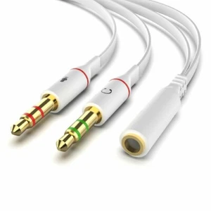 Weiß 3,5 mm Y-Splitter 2 Klinkenstecker auf 1 Buchse Kopfhörer Mikrofon Audio Adapter Kabel - Bild 1 von 6