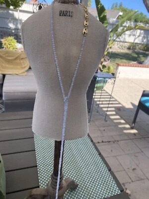 New Authentic Blue Lace Agate 52”Gold Lariat Necklace - Image 1 of 4