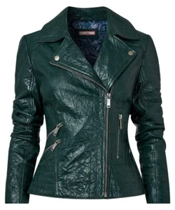 Chaqueta de cuero para motociclista única verde oscuro Joe Browns para mujer - Reino Unido 8 - Imagen 1 de 8