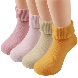 Baby Infant Toddler Seamless Triple Roll Turn Cuff Slouch Socks Pink Yellow 0-6M - Picture 1 of 7