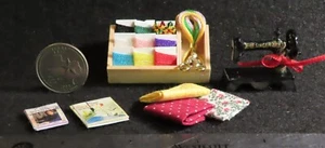 Sewing IMachine Fabric Ribbon Box w/ Scissors 2 Books (Not Open) 1:12 Mini 6902 - Picture 1 of 2
