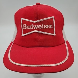 BUDWEISER Hat Vintage Beer Cap Red W/ White Mesh Adjustable Snapback - Picture 1 of 10