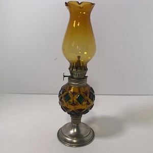 Vintage Sail Amber Stained Glassware Oil Lamp - Picture 1 of 6