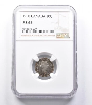 MS65 1958 Canada 10 Cents NGC Beautifully Toned *5305 - Image 1 of 3