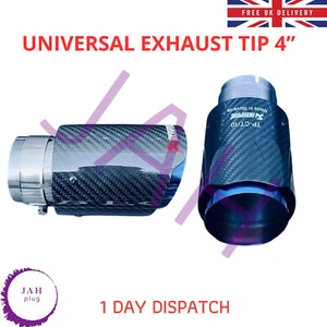 2X BLUE & BLACK AKRAPOVIC EXHAUST TIPS 4" OUTLET CARBON FIBRE UNIVERSAL - Picture 1 of 15