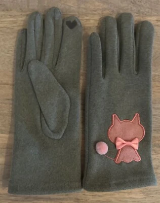 NUEVOS GUANTES DE GATO BORDADOS ROSA GATITO LANA GRIS TALLA ÚNICA NUEVO EN PAQUETE VENDEDOR DE EE. UU. Foto 1 de 4