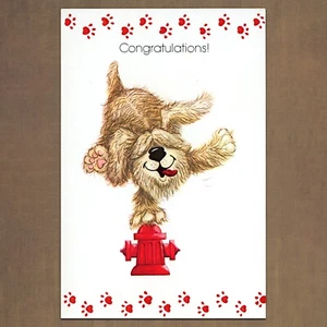 Tarjeta de FELICITACIONES de Brick Mill Studios de colección sin usar, boca de incendios para perros de dibujos animados - Imagen 1 de 6