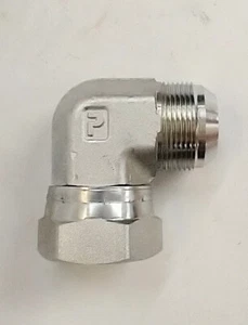 PARKER 1-1/4" JIC TO 1-1/4" SWIVEL COMPRESSION 90° STEEL ELBOW 2250-20-20 - Picture 1 of 3