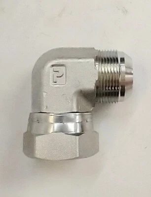 PARKER 1-1/4" JIC TO 1-1/4" SWIVEL COMPRESSION 90° STEEL ELBOW  2250-20-20 - Image 1 of 3