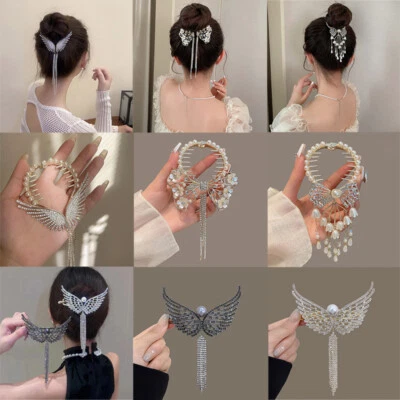 Pinzas para el cabello brillantes con borla de mariposa de diamantes de imitación garra para el cabello fiesta accesorios para el cabello↔ Foto 1 de 4