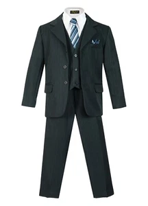 Slim Fit Toddler Boys Formal striped suit 5 pcs set coat,vest,pant,shirt,tie - Picture 1 of 7
