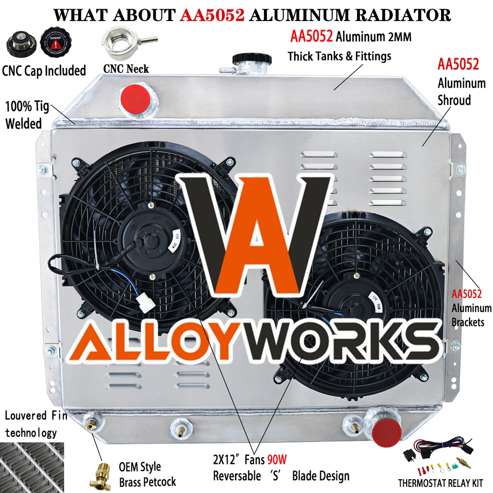 4-Row Aluminum Radiator Shroud+Fan For 1966-1979 Ford F100 F150 F250 F350 Truck Foto 1 de 4