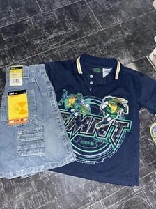 New boys Lee Jean Shorts TMNT Polo Shirt Size 5 Teenage Mutant Ninja Turtles BTS - Picture 1 of 1