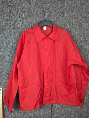 Windbreaker Jacket Red Mens Large Nylon Pockets Snaps - Image 1 of 4