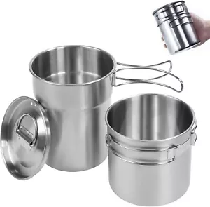 2Pcs 4Pcs Foldable Camping Cups and Mugs Pot 304-Food-Grade Stainless Steel - Picture 1 of 8