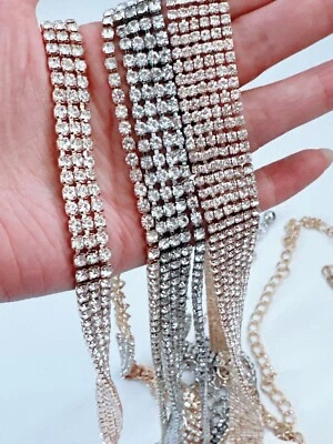 Women Narrow Metal Gold silver layer Crystal Bling Formal Prom Waist Belt Chain - image 1 of 4