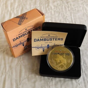 2018 THE DAMBUSTERS 65mm LUXE EDITION 24k GOLD PLATED PROOF MEDAL - complete - Picture 1 of 5