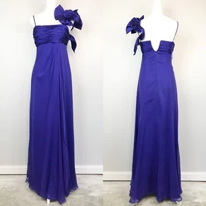 JS COLLECTIONS | Sz 4 Blue One Shoulder Rosette Taffeta Silk Chiffon Gown Dress - Picture 1 of 8