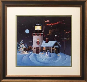 Charles Wysocki "Take Out Window" New CUSTOM FRAMED Christmas Art Lighthouse  - Picture 1 of 3
