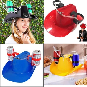 Cowboy Drinking Helmet Novelty Beer Hat Stag Do 2x Can Holder Hen Party Drinks - Picture 1 of 41