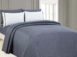6 piece Sheet Set with Embroidered Pillowcases - Modern Plaid - Picture 1 of 3
