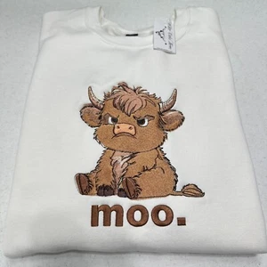 Highland Cow Sweatshirt TODDLER Embroidered Grumpy Moo Crewneck Farm Animal - Picture 1 of 25