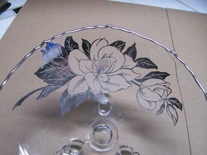 Vintage large silver overlay clear glass three footed centerpiece bowl - Foto 1 di 3