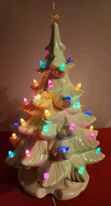 ✨ Stampo ceramica vintage 1987' ALBERO DI NATALE 16" bianco luci multicolore con colombe - Foto 1 di 10