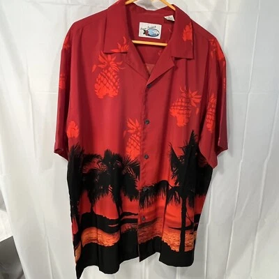 Hawaiian Shirt Men's L Ocean Current Aloha Island Palm Trees Pineapple - Image 1 of 4
