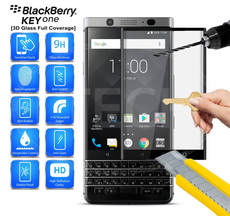 Полная защитная пленка из закаленного стекла для Blackberry Keyone Key1 - Изображение 1 из 1